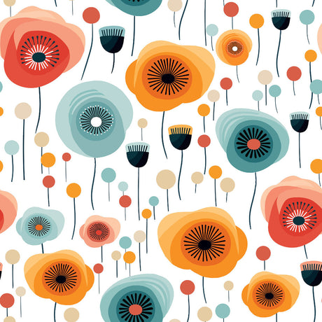 Triano - Retro vaxduk med ett färgglatt och lekfullt blommönster