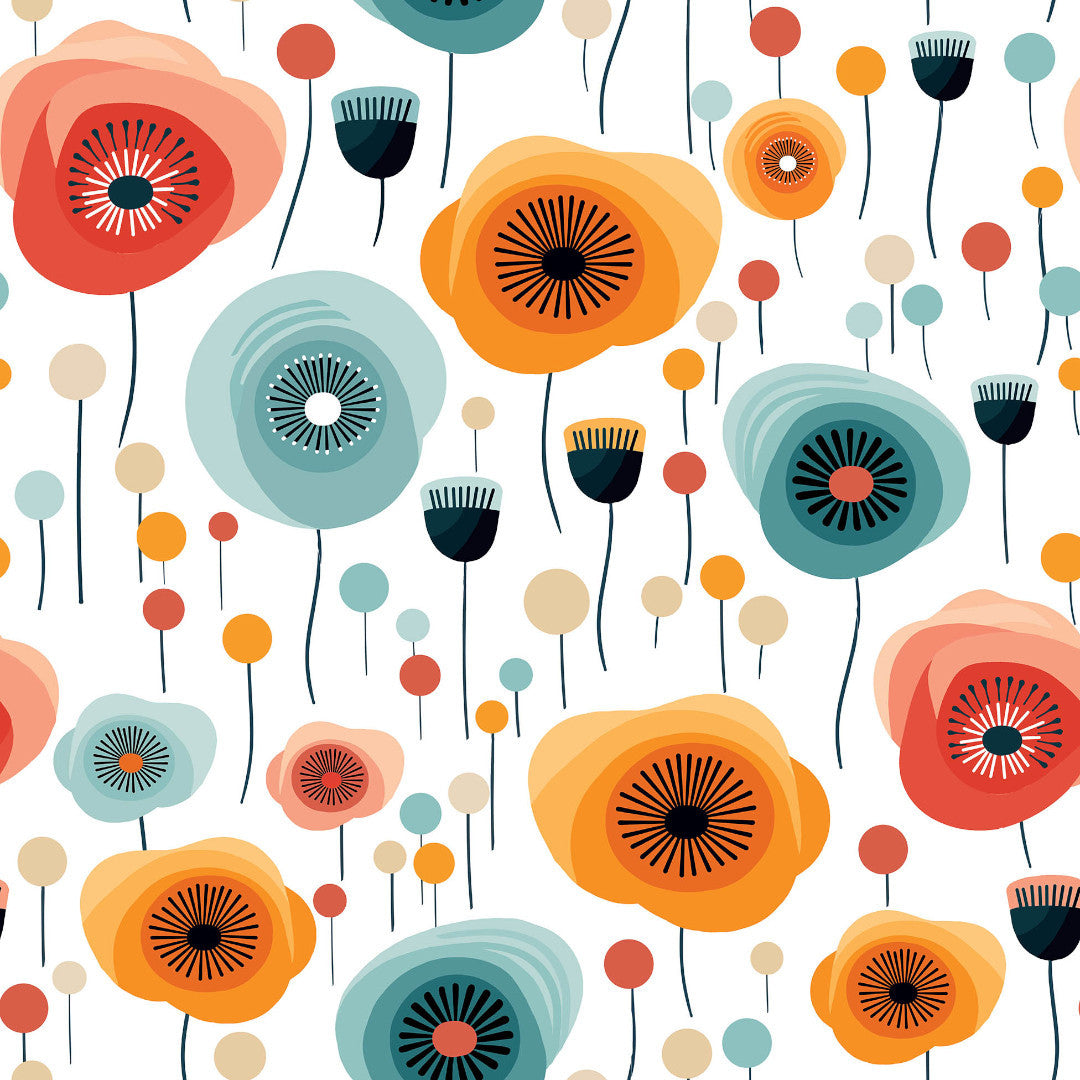 Triano - Retro vaxduk med ett färgglatt och lekfullt blommönster