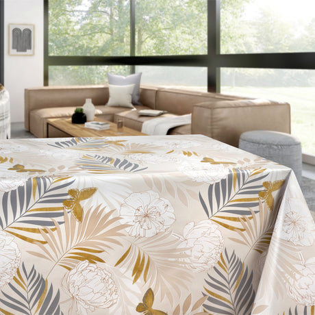 Tropisk Have - Ljus crèmefärgad vaxduk med tropiska växter