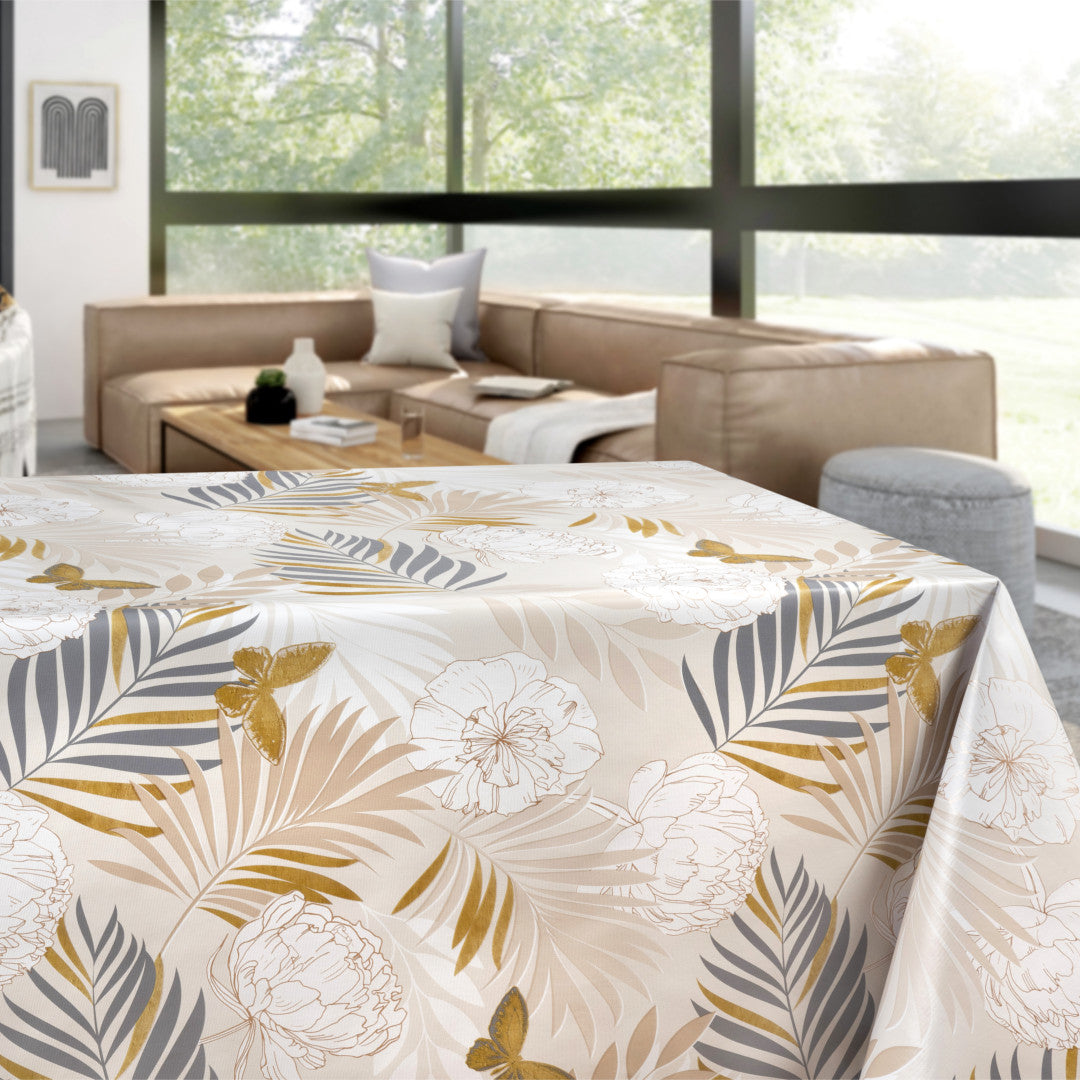 Tropisk Have - Ljus crèmefärgad vaxduk med tropiska växter