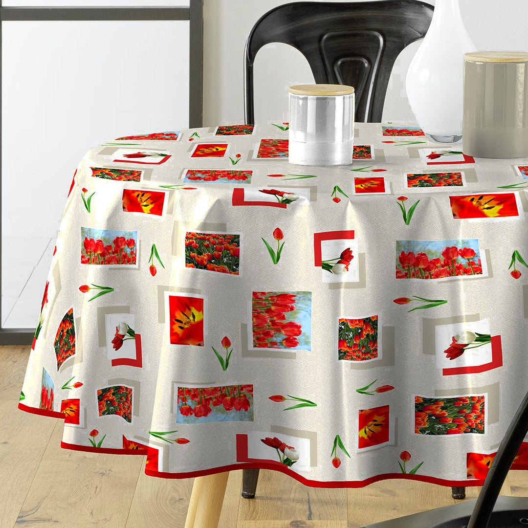 Tulipe - Rund vaxduk med tulpaner, Ø 155 cm