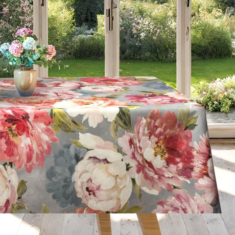 Un Paradiso di Peonie Grigio – Textilvaxduk med pioner