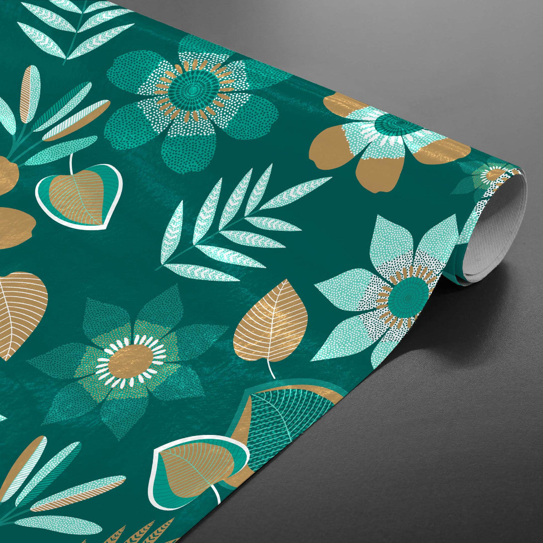 Vanda - Mörk grön vaxduk med blommor och blad på rulle