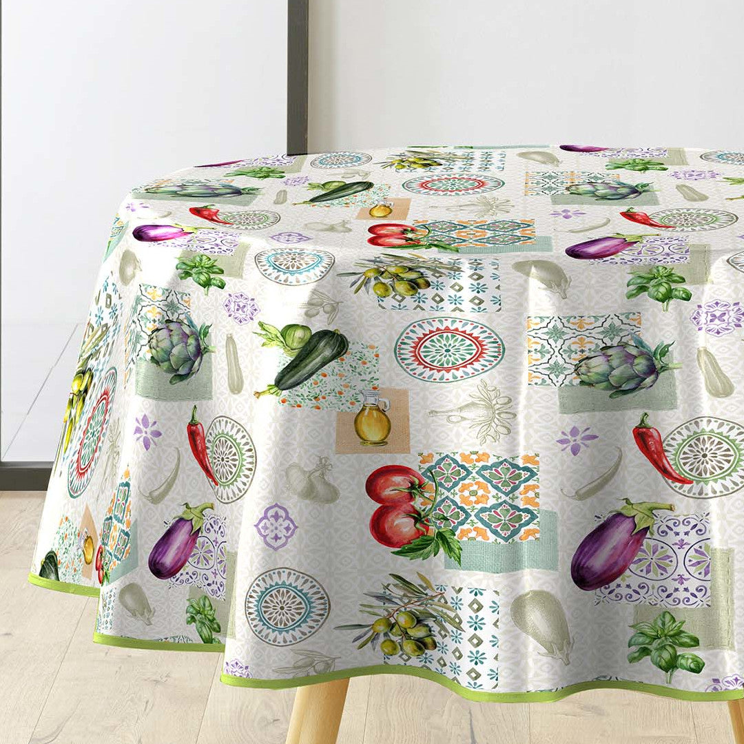 Vegetalia - Rund vaxduk med medelhavskänsla och grönsaker Ø 155 cm