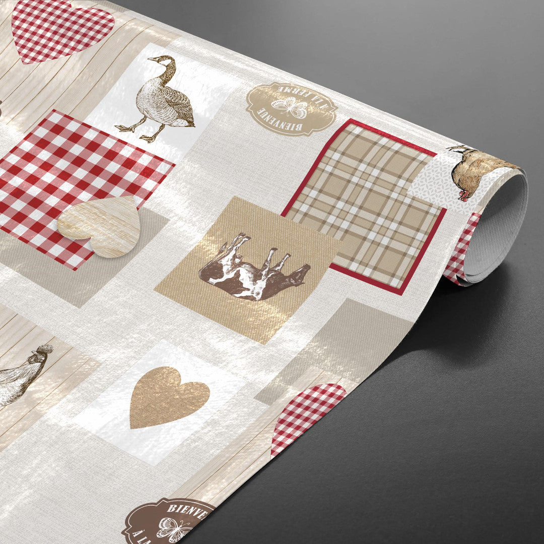 Välkommen till Gården - Vaxduk med en rustik och lantlig stil på rulle