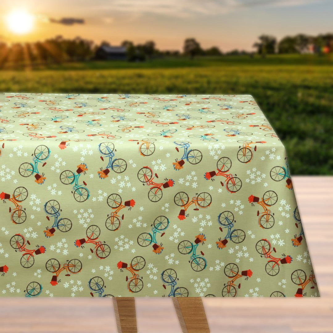 Vélo Vert - Textilvaxduk med cyklar - 155 cm bred