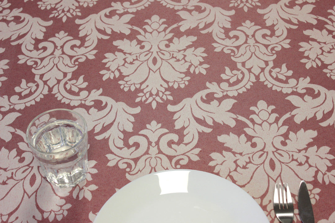 Versailles Bordeaux textilvaxduk med vackra jacquardvävda humleornament, 180 cm