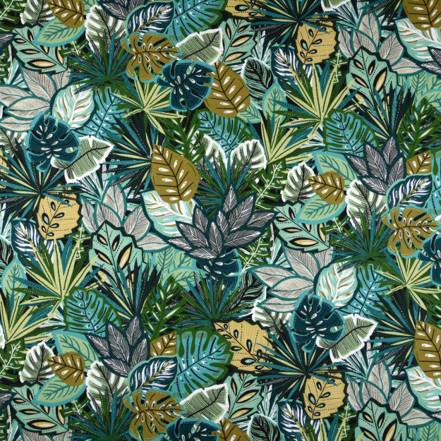 Lokoli Grön – Textilvaxduk med gröna blad, 155 cm bred