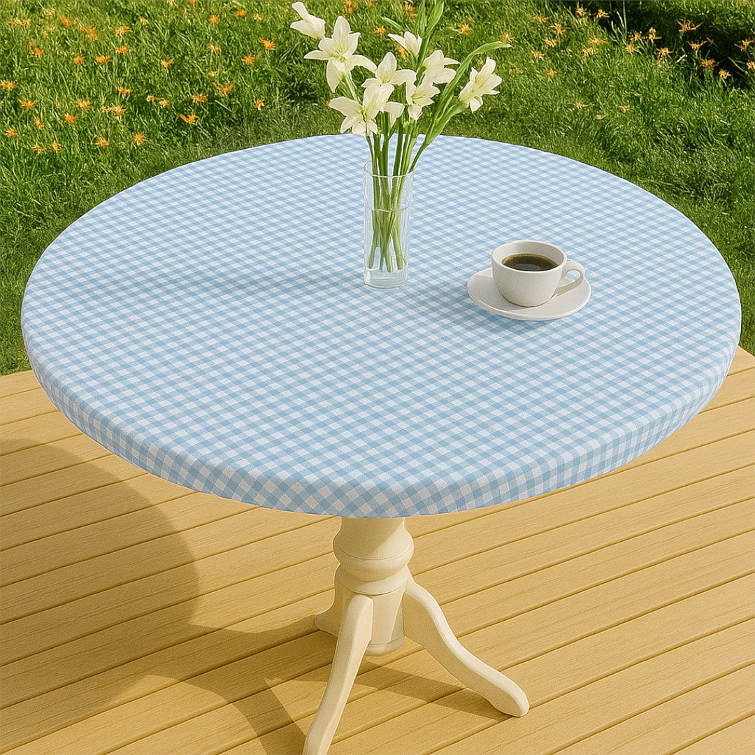 Vichy Petite Ljusblå - Rund vaxduk med resår