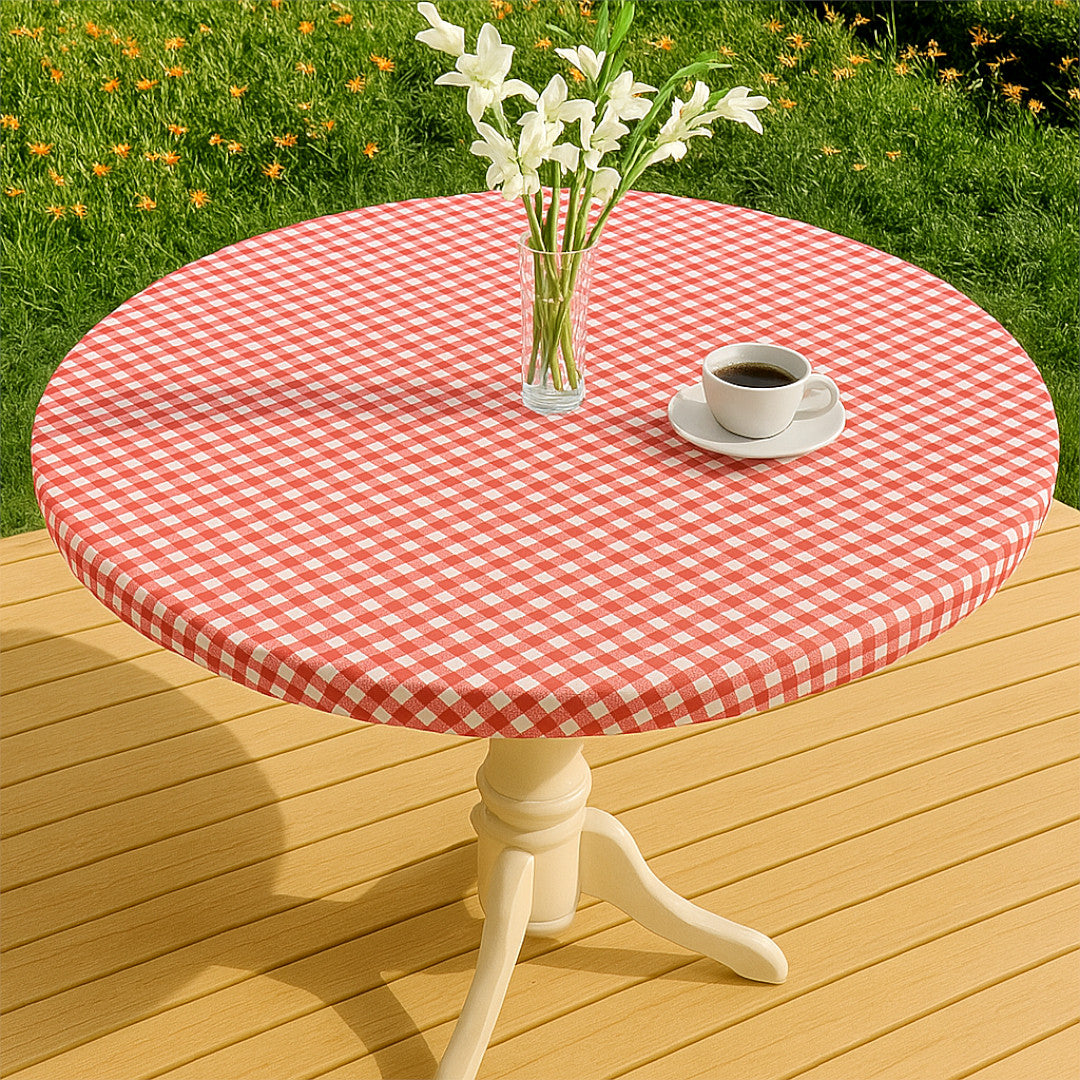 Vichy Petite Röd - Rund vaxduk med resår