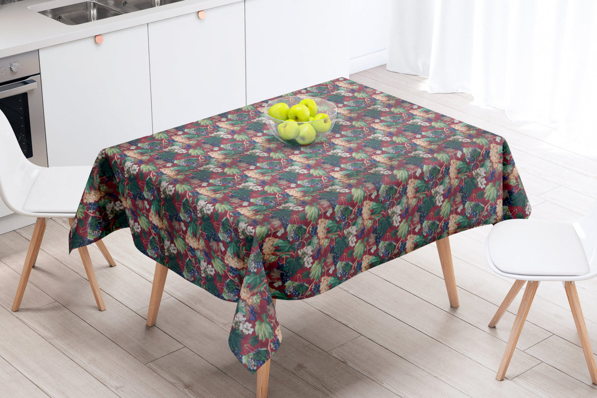 Vignes Bordeaux - Textilvaxduk med blad och vindruvor - 155 cm bred