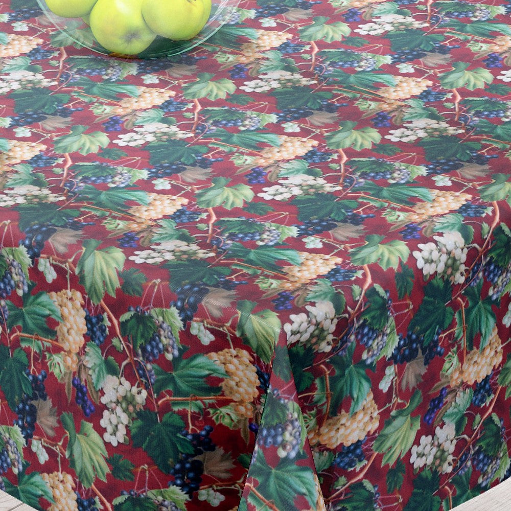 Vignes Bordeaux - Textilvaxduk med blad och vindruvor - 155 cm bred
