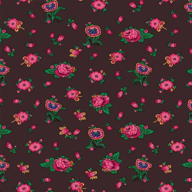 Vintage Blommor – Vaxduk i brunt med röda rosor, mönster