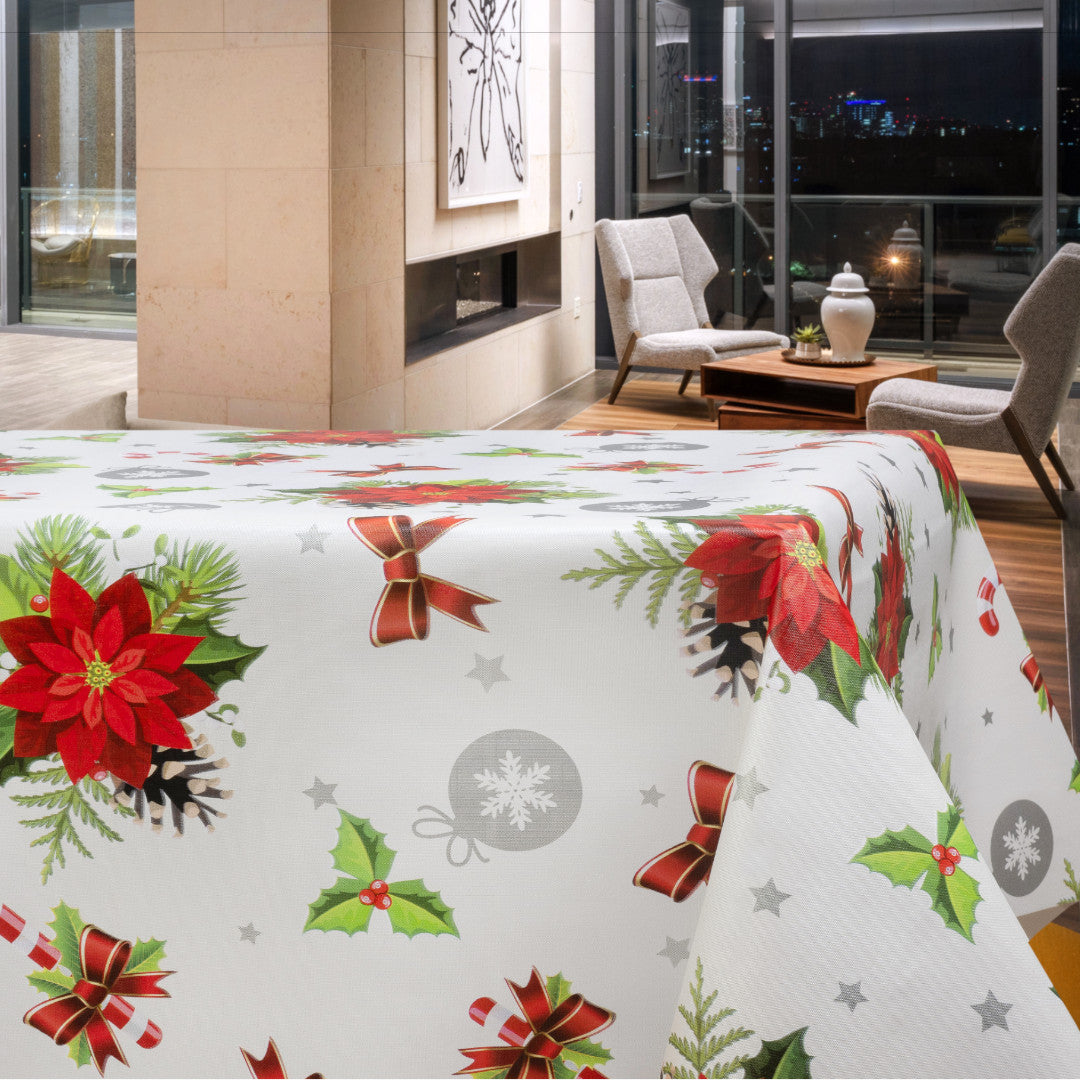 Hörn bild, Vit Jul vaxduk med jul motiv