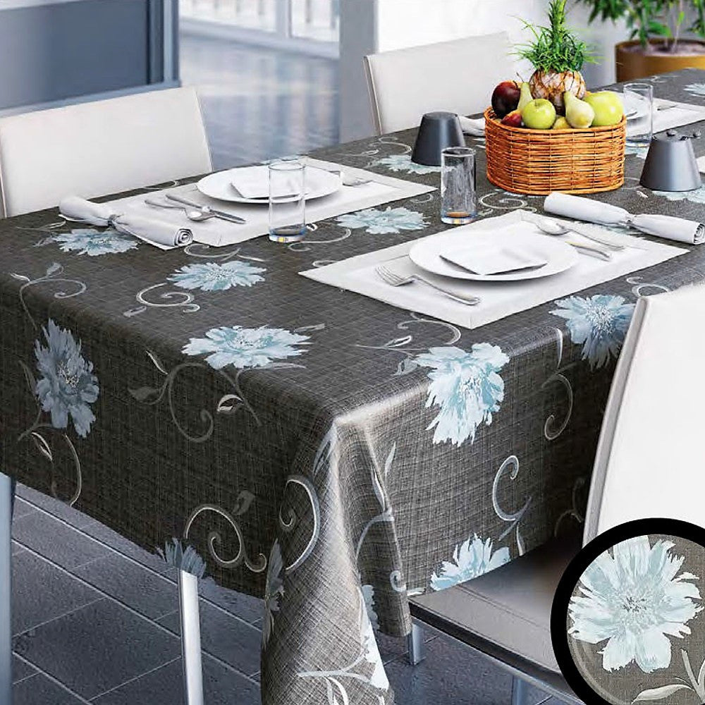 Viviane Antracite, vaxduk med blå blommor