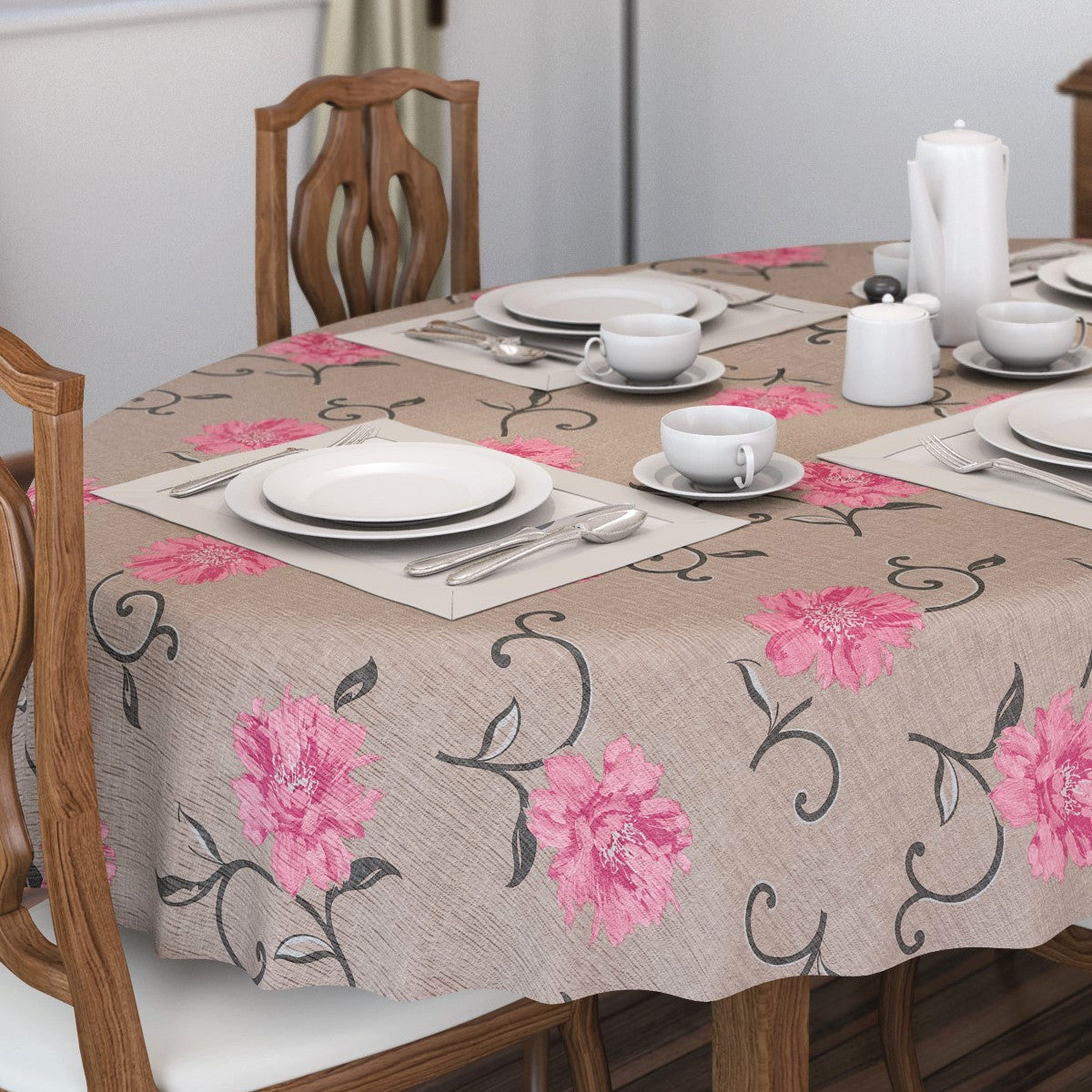 Viviane Natur - Vaxduk med rosa blommor