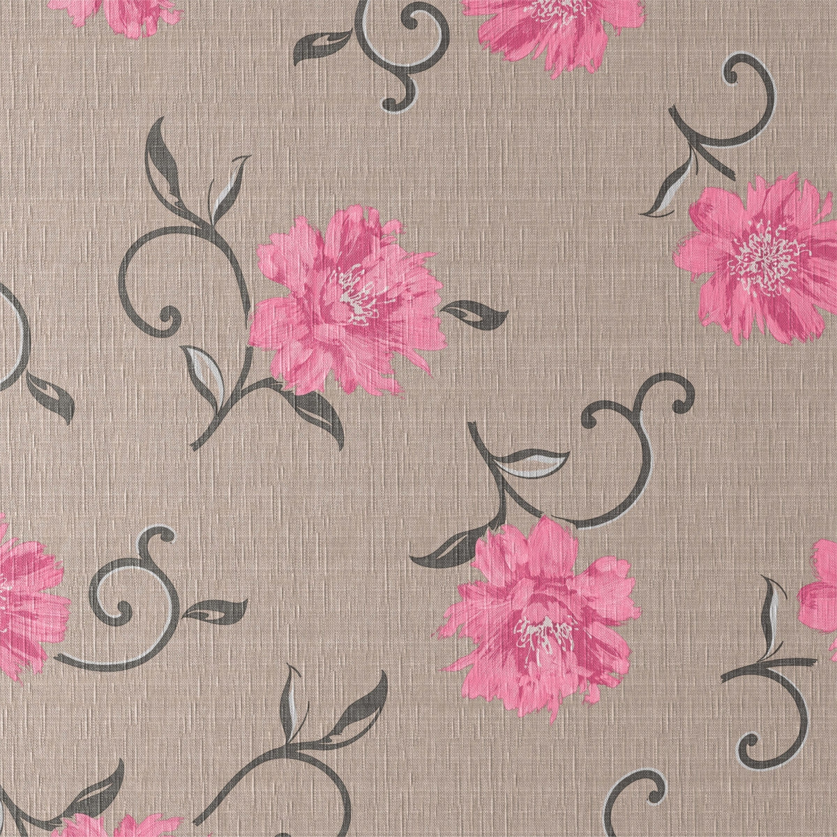 Viviane Natur - Vaxduk med rosa blommor närbild