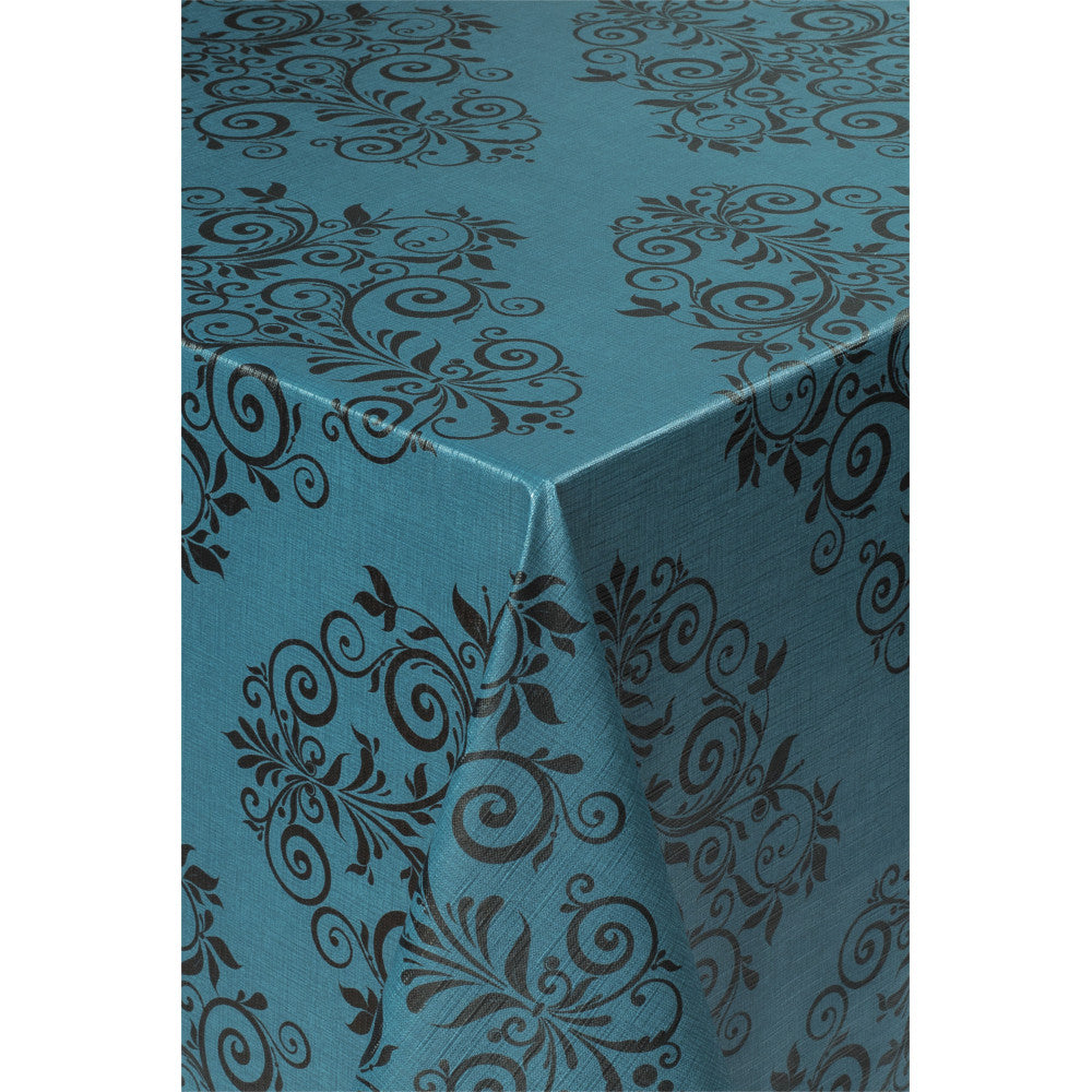 På bordet Humleornament Petroleum - Vaxduk i elegant linnelook med lätt präglad yta