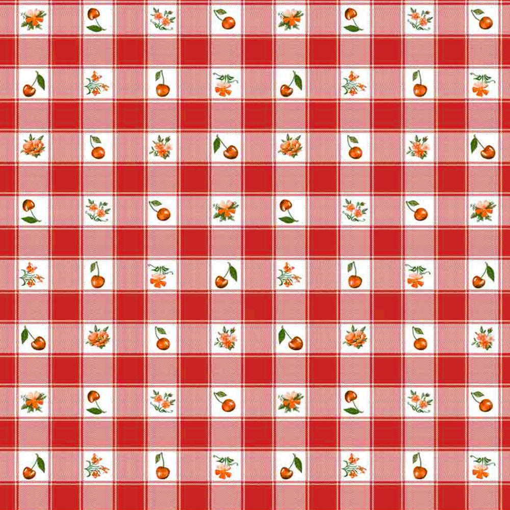 Vaxduk - Cherries and Pansies Röd närbild