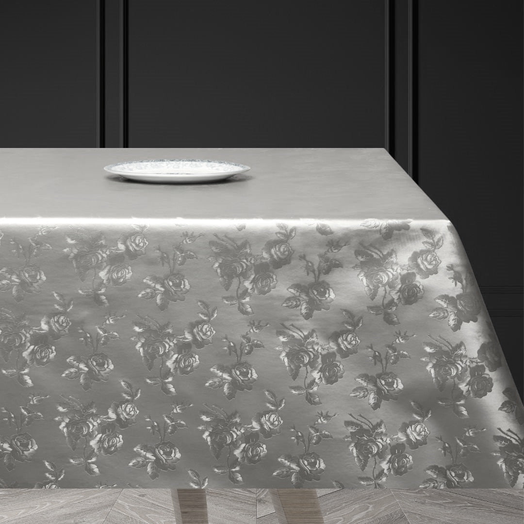 Damast Ros Silver – Vaxduk med fint präglat mönster