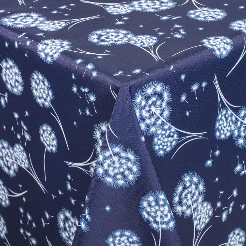 Närbild av Fnok Blå - Vaxduk med maskrosor och tygliknande yta