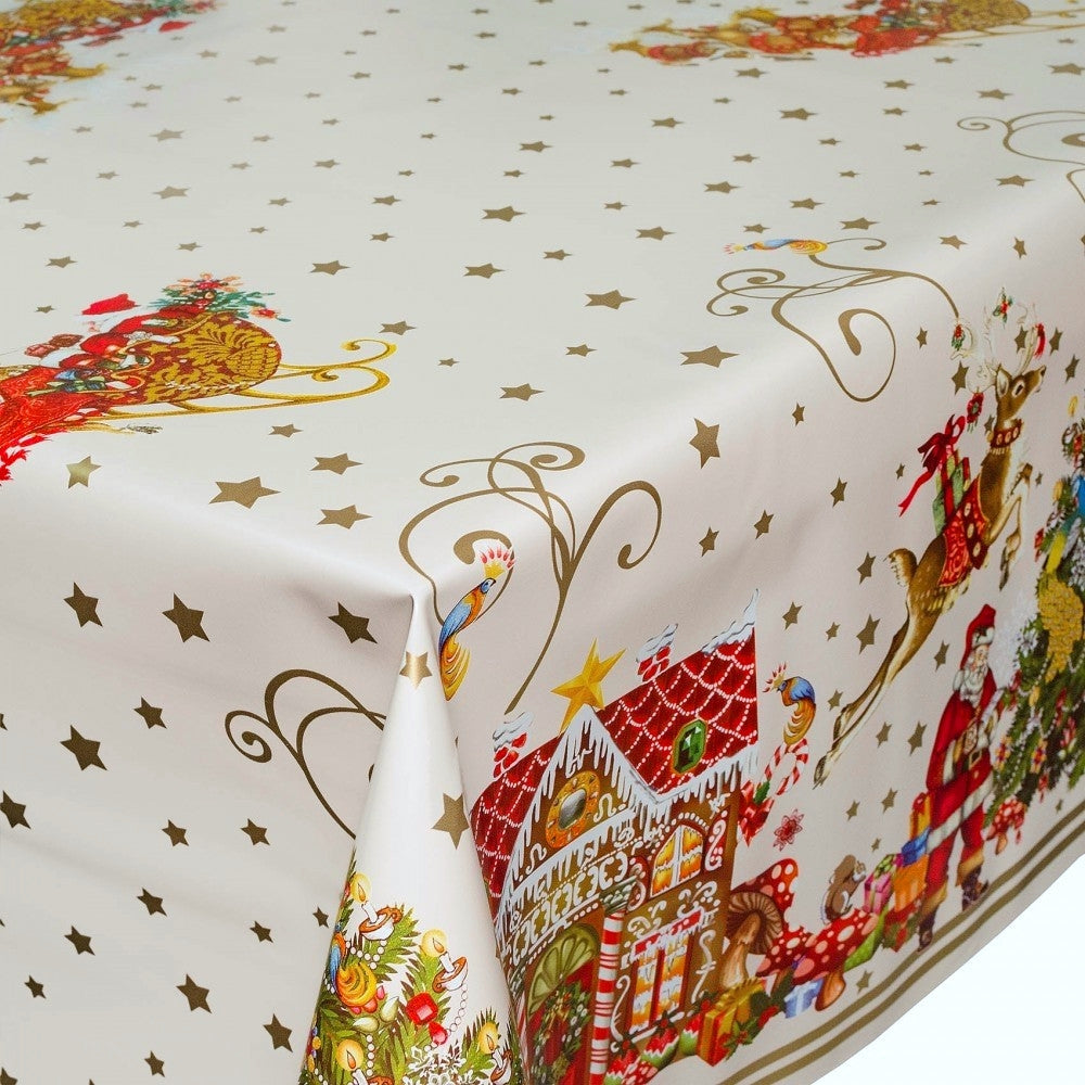 Julvaxduk - Jul i Pepparkakshuset, ljus creme, 140 cm bred