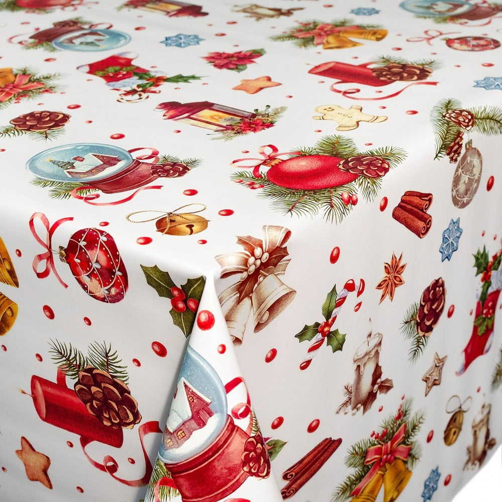 vaxduk med Snökula och julklockor m.m, 140 cm bred