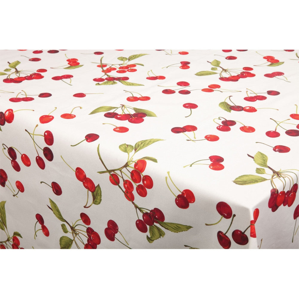 På bordet Körsbärsvit himmel, vaxduk med massor av körsbär
