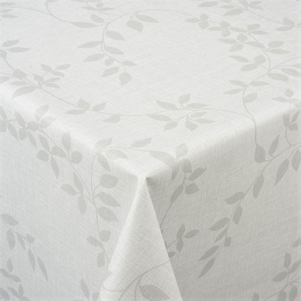 Vaxduk Linette, linne look med blad, ljus grå