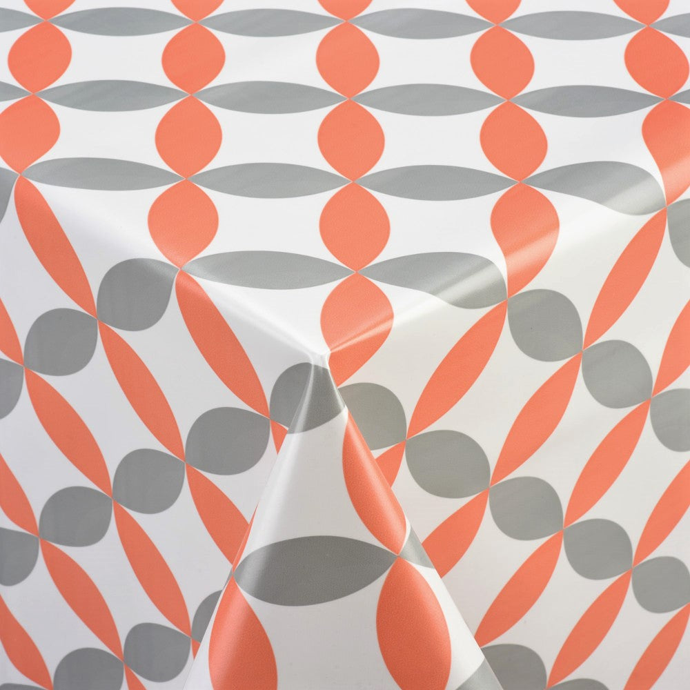 Närbild av Luna Melon - Vit vaxduk med retro cirkelmönster