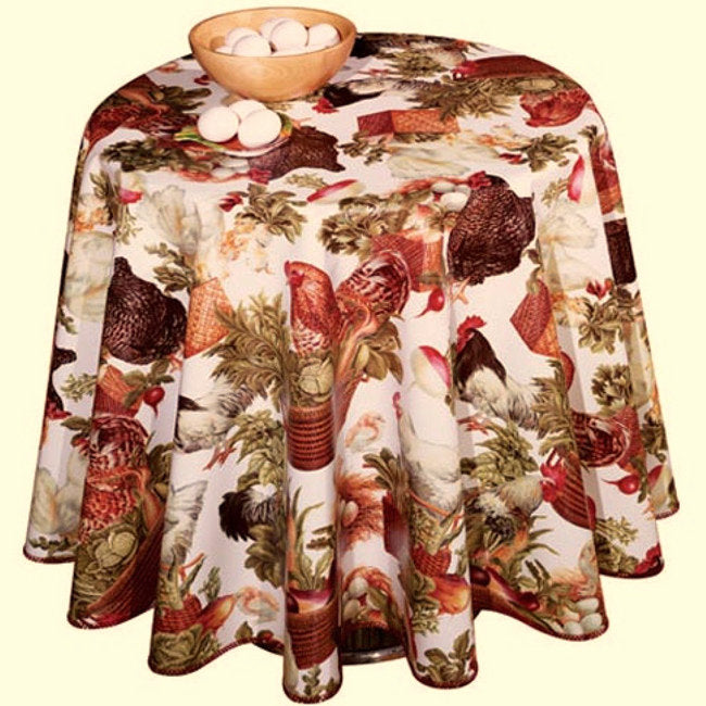 Rund Vaxduk med vita höns, 140 cm bred