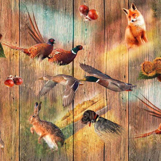 Vaxduk med djurmotiv på träplankor