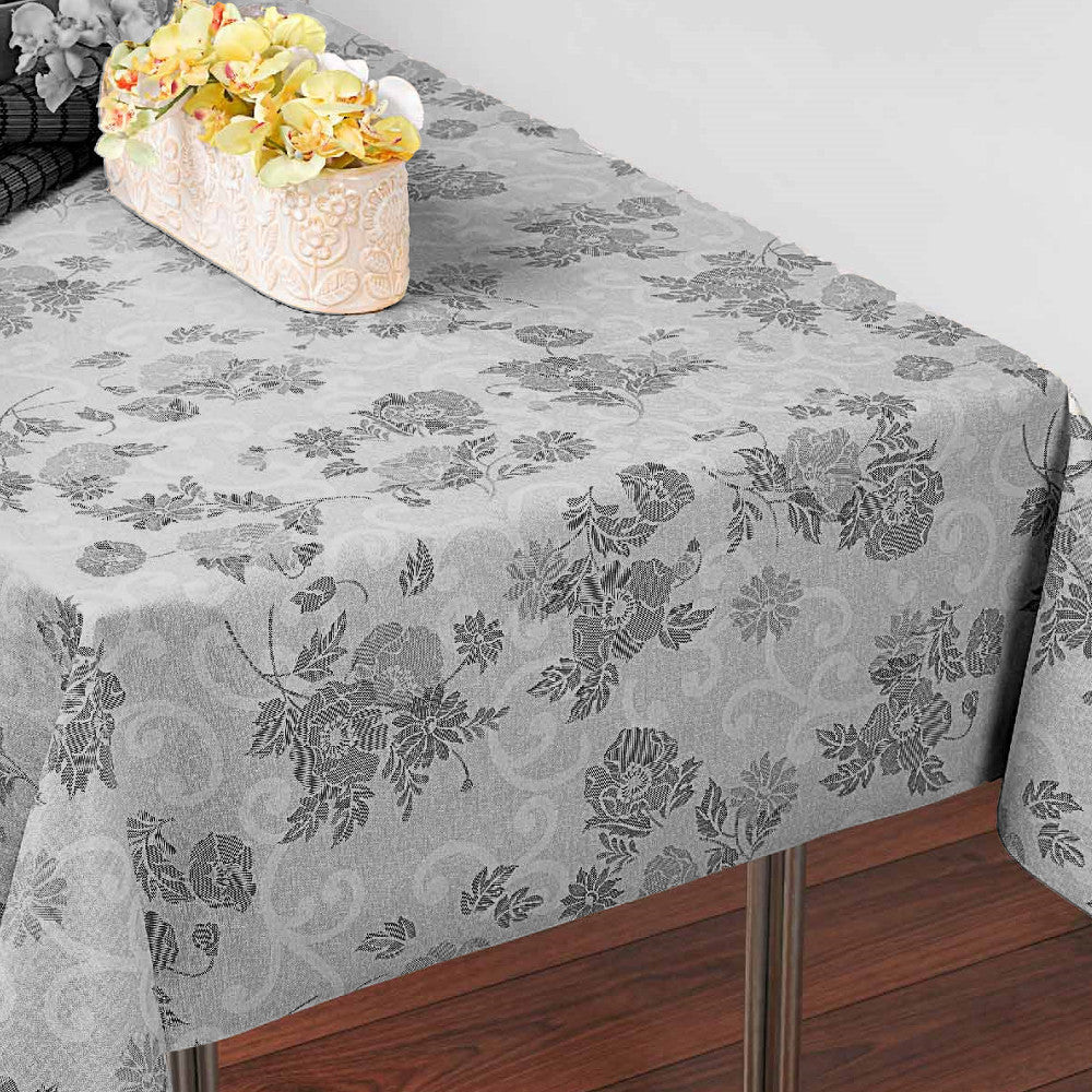 Misty Grey Flower - Vaxduk med blommor 160 cm bred