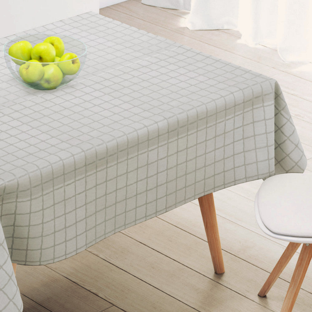 På bordet Silvergrå rutor - Vaxduk med lätt präglad yta