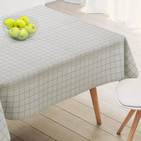 På bordet Silvergrå rutor - Vaxduk med lätt präglad yta
