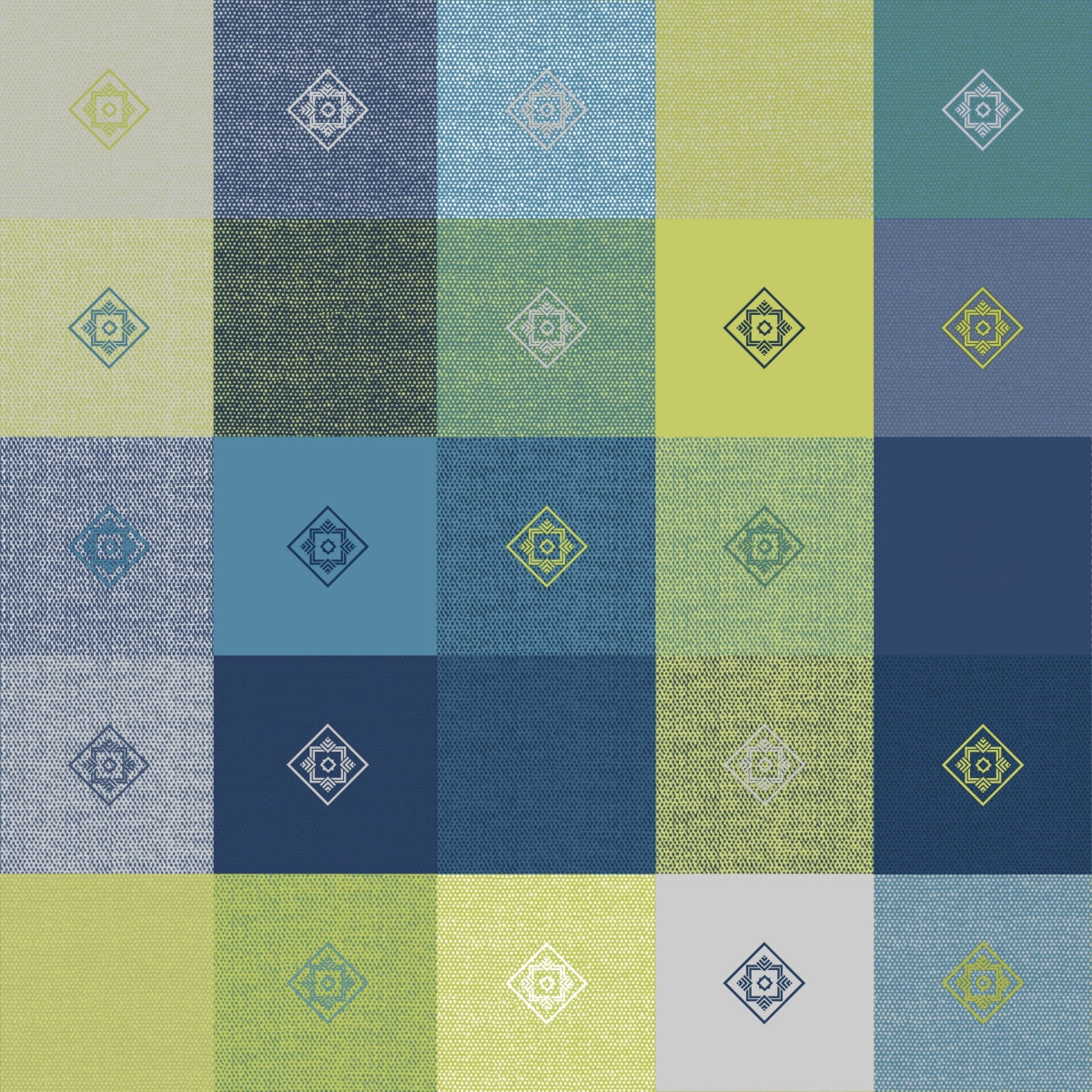 Närbild av Victor Blå, LFGB certificerad vaxduk med rutor