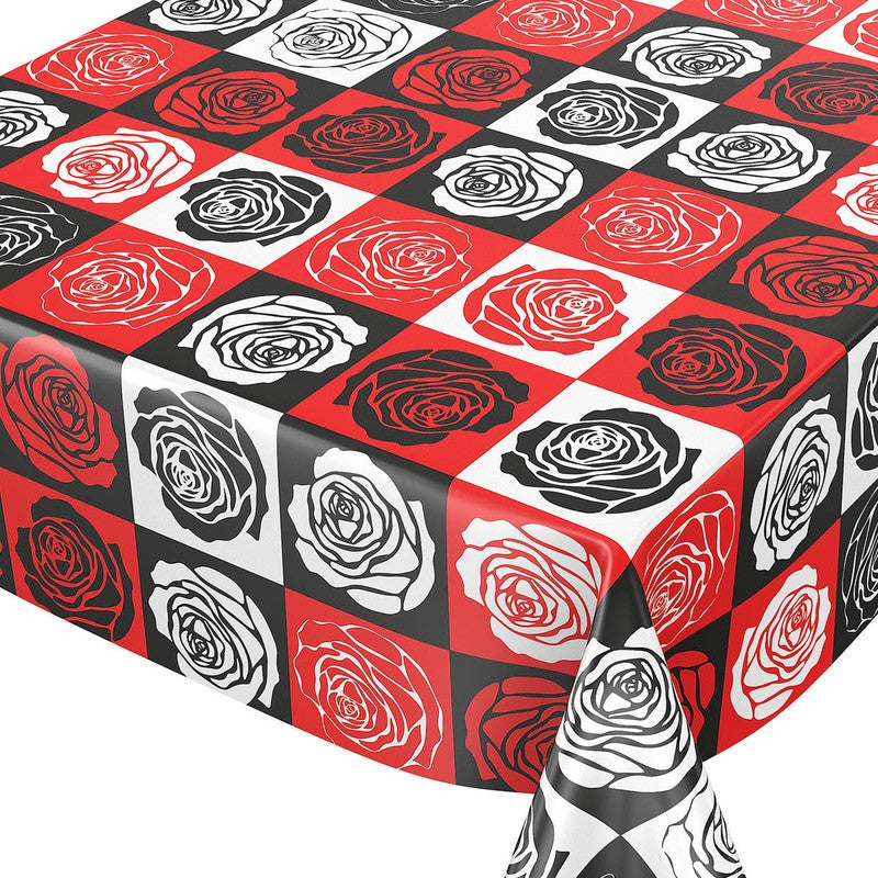 Warhols Rosor, vaxduk i amerikansk retro stil på bordet