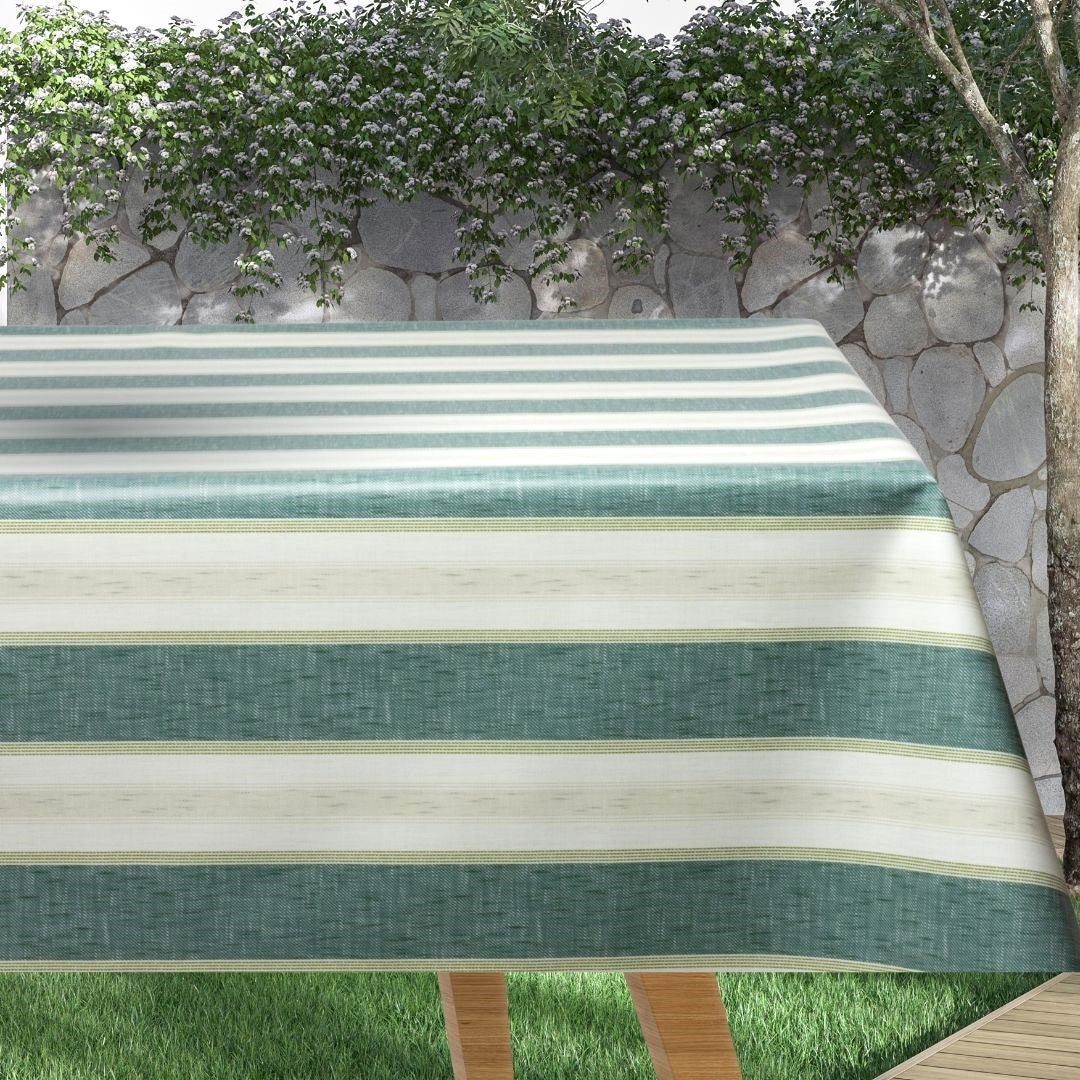 Miljöbild Volmer Ränder Sjögrön - Slät vaxduk med linne-look