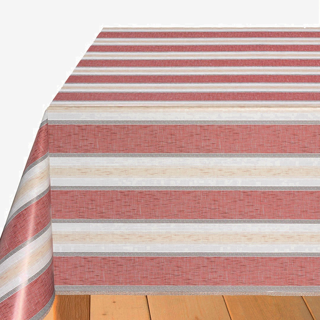 Miljöbild Volmer Ränder Terracotta - Slät vaxduk med linne-look