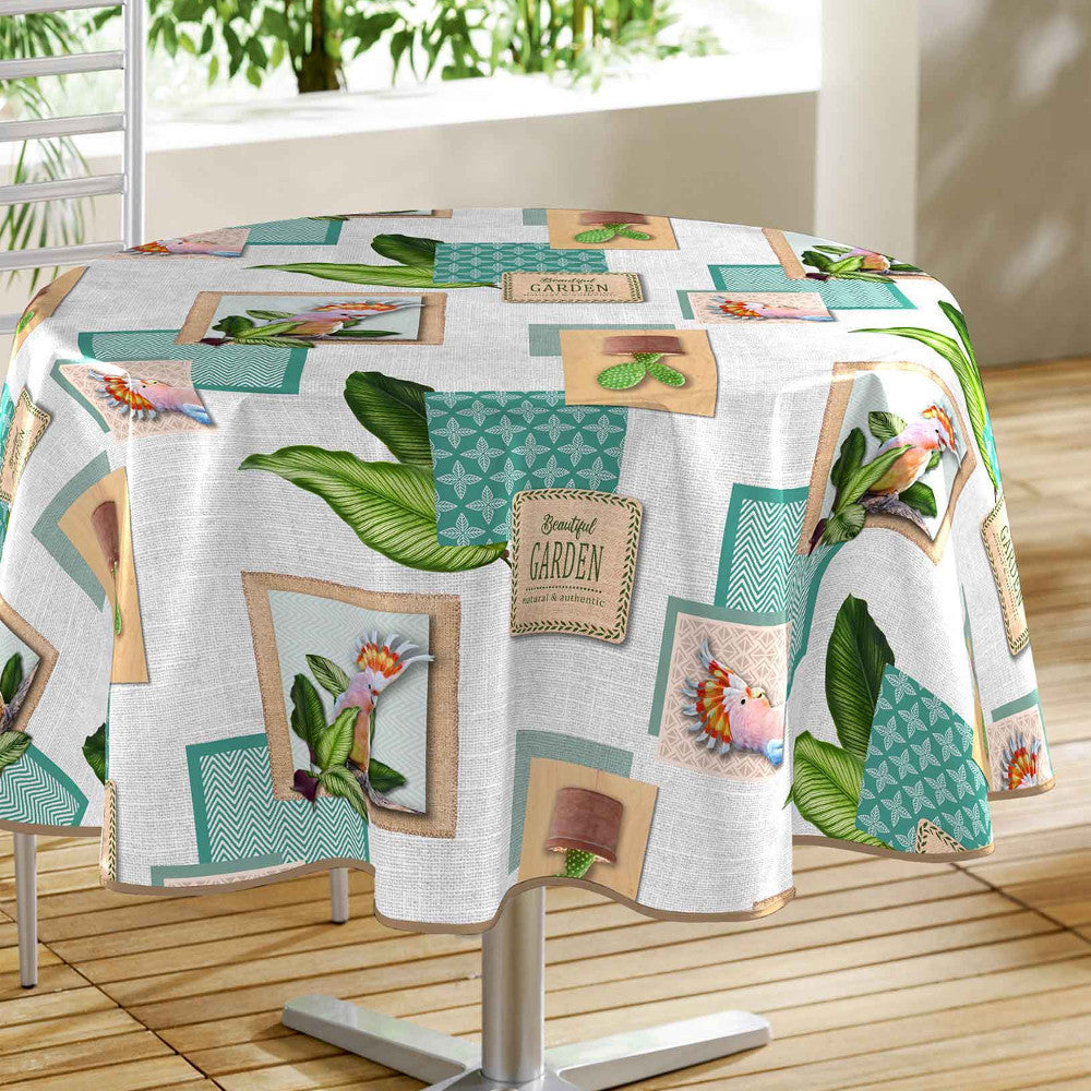 Wallys White - rund vaxduk ”smuk have”, Ø 155 cm