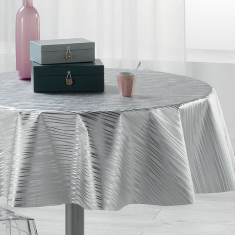 Metallise Wavy grå - Rund vaxduk, Ø 155 cm