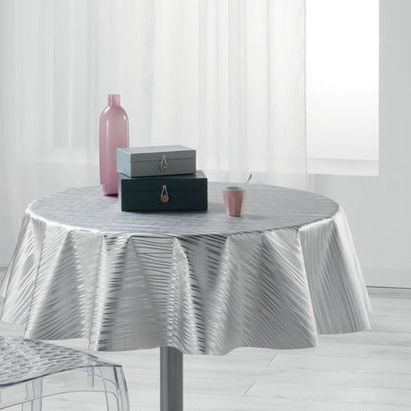 Metallise Wavy grå - Rund vaxduk, Ø 155 cm