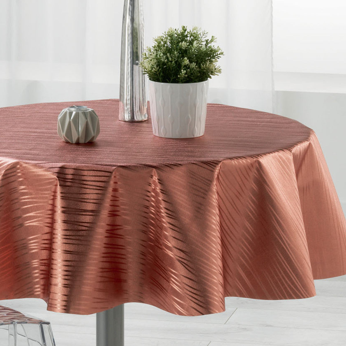 Metallise Wavy pink - Rund vaxduk, Ø 155 cm