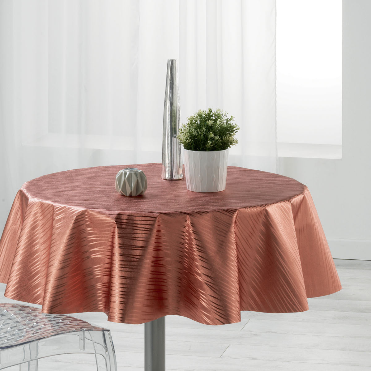 Metallise Wavy pink - Rund vaxduk, Ø 155 cm
