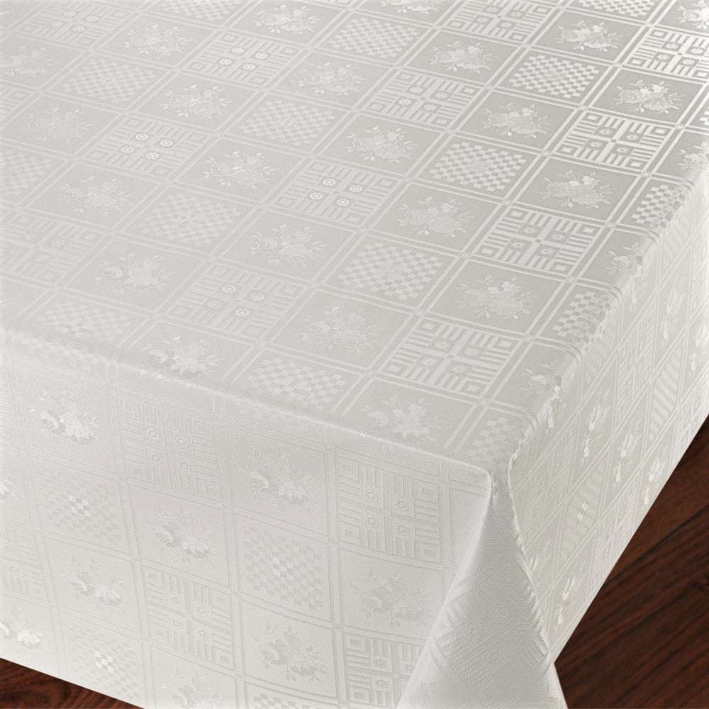 White Rose, damast präglad vit vaxduk med rosor