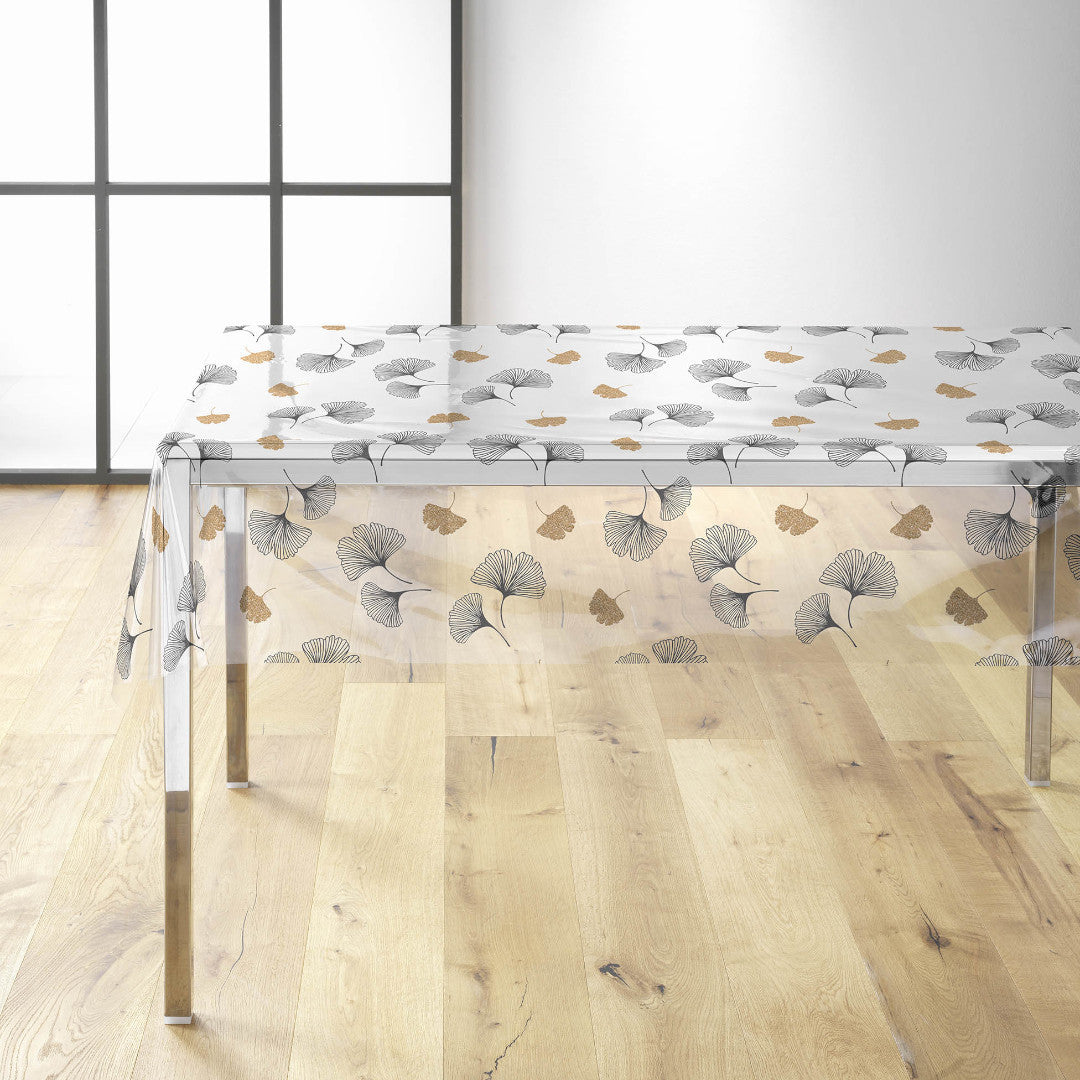Ylisse - Genomskinlig vaxduk med ginkgo blad i svart och guld miljöbild