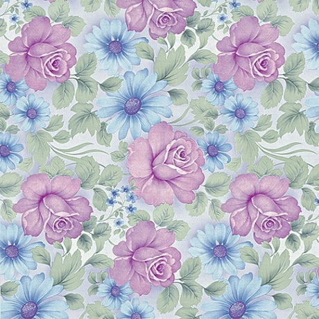 Vaxduk med vackra blommor i rosa och blåvioletta nyanser