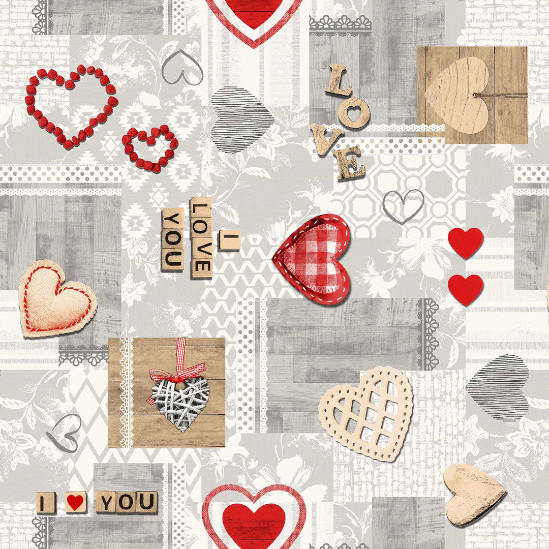 Amour Red - Vaxduk med hjärtan och romantiska detaljer, mönster