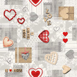 Amour Red - Vaxduk med hjärtan och romantiska detaljer, mönster