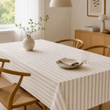Aria Beige/offwhite - Randig vaxduk i linne-look